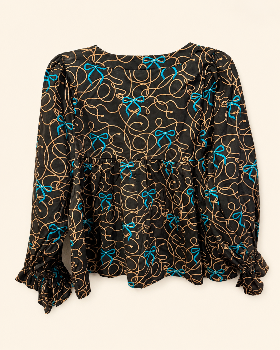 Black Bow Print Blouse