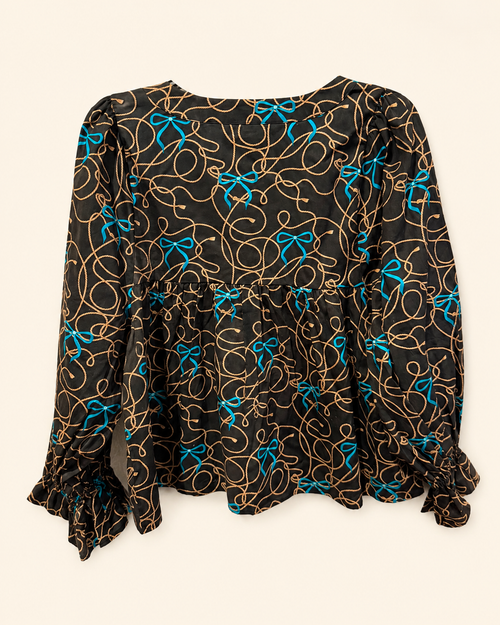 Black Bow Print Blouse