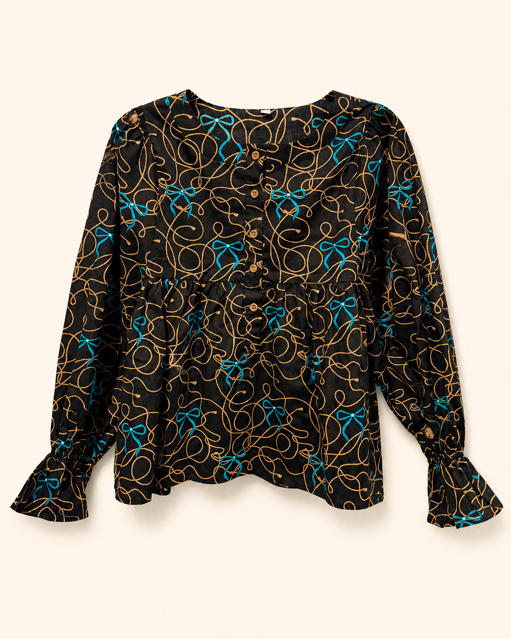 Black Bow Print Blouse