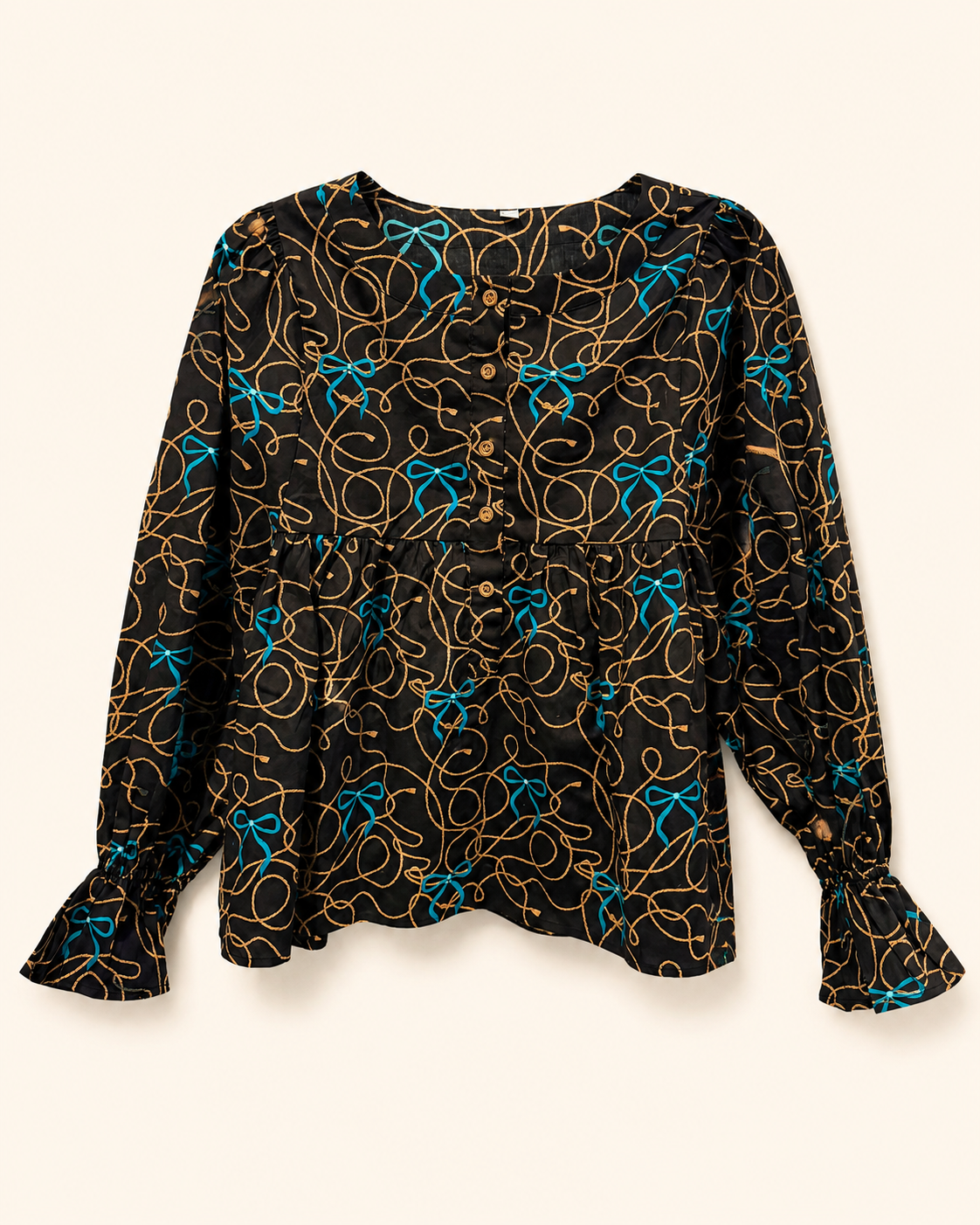 Black Bow Print Blouse
