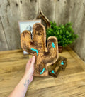 Hand-Carved Wooden Dough Bowl with Turquoise Accents