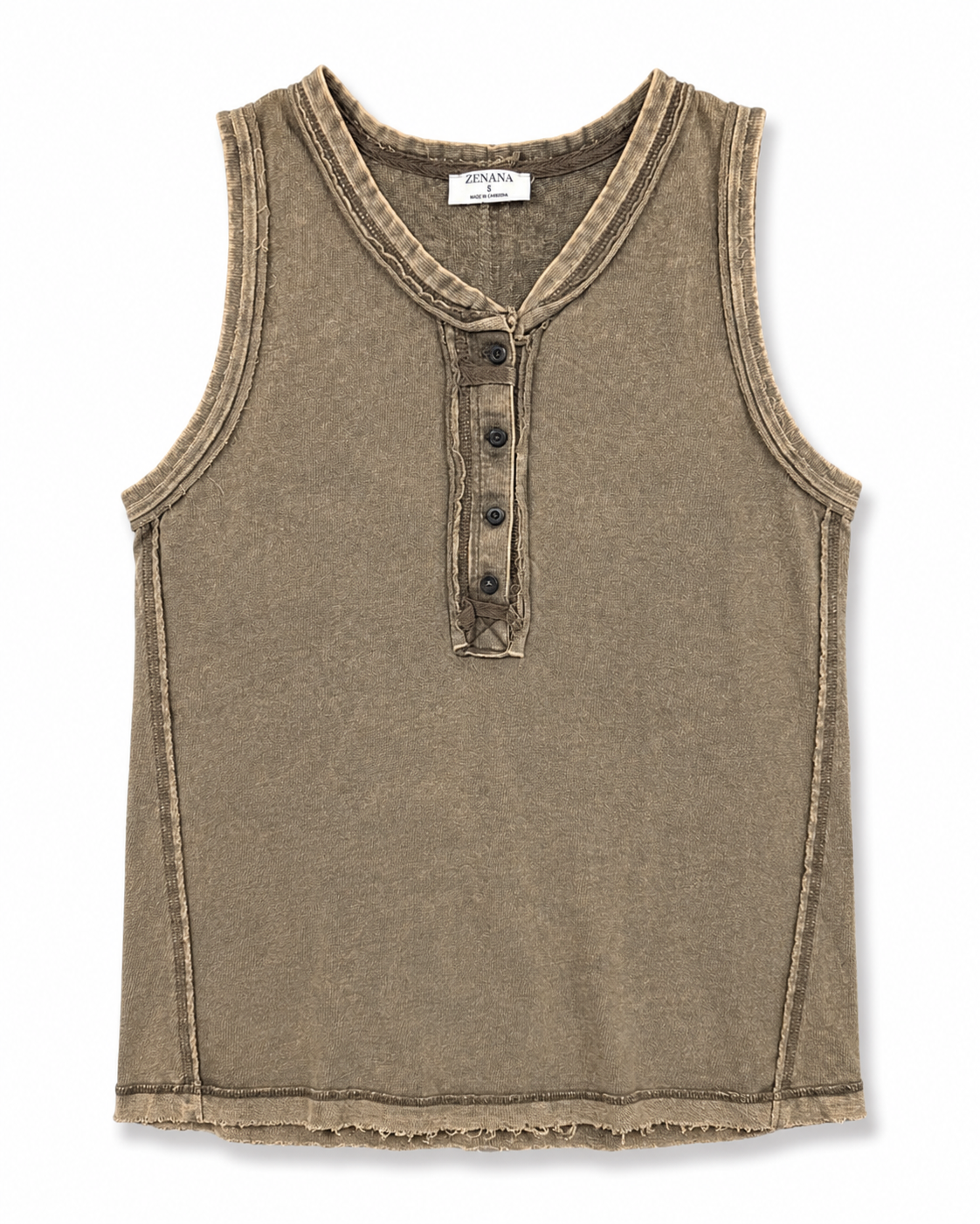 Zenana Mocha Henley Tank
