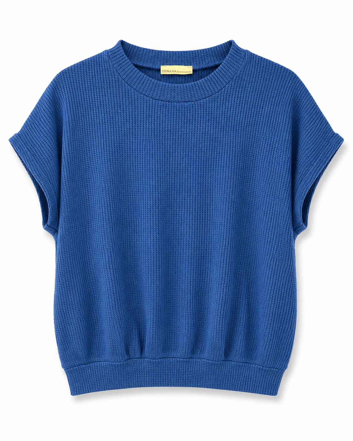 Zenana Blue Waffle Knit Short Sleeve Top