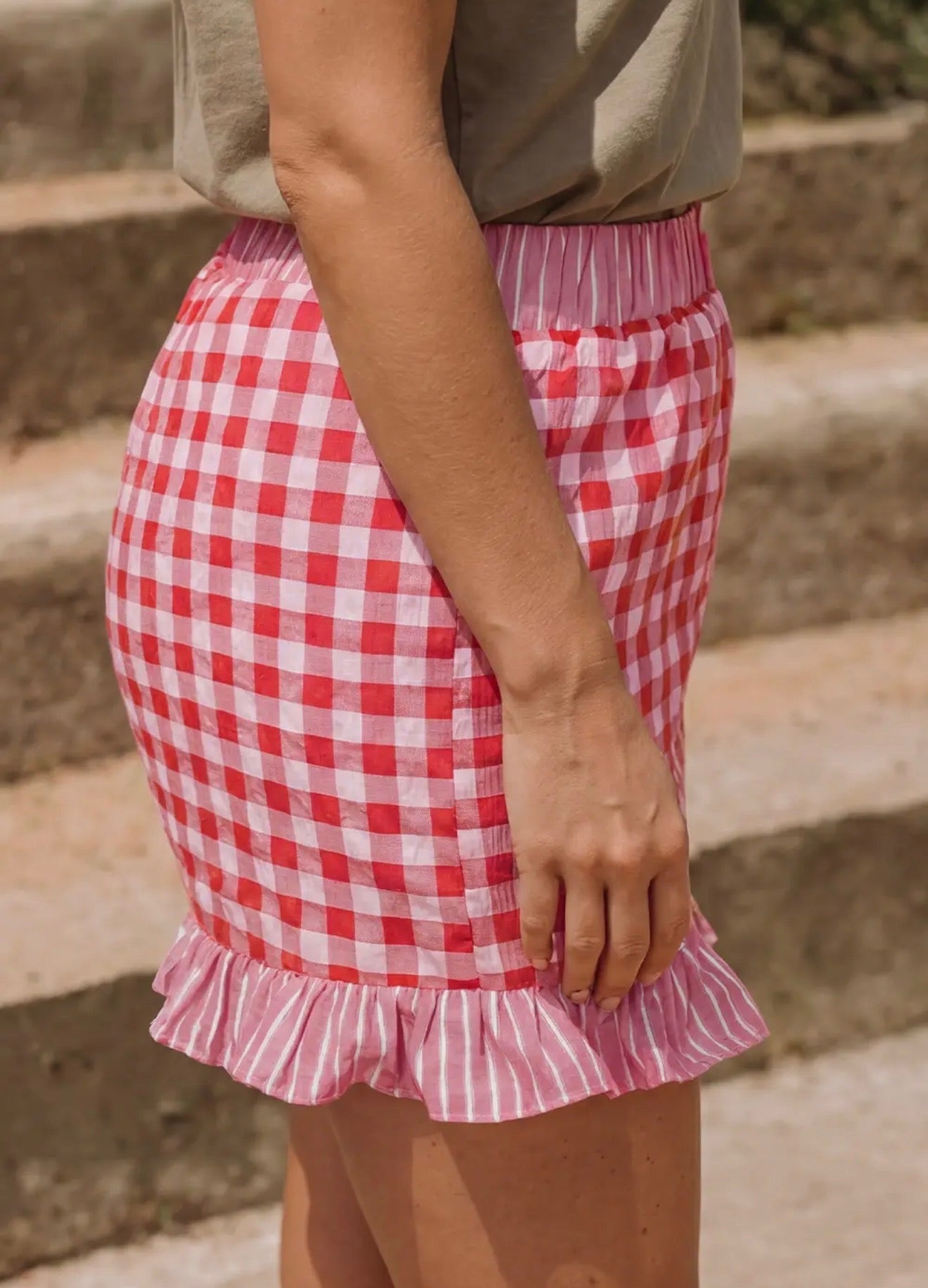 Gingham Print Ruffled Shorts