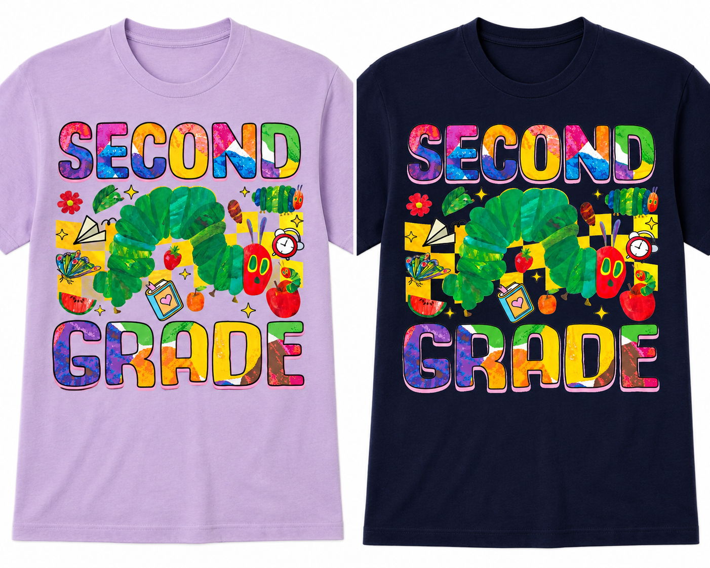 Second Grade Caterpillar Retro Rainbow Tee